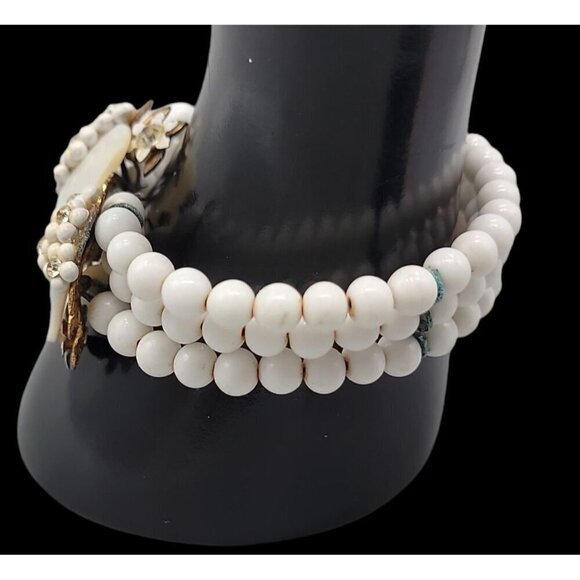 MOP Milk Bead Wrap Bracelet Multistrand Open End Mother of Pearl Disk Ends 7" - Picture 9 of 16